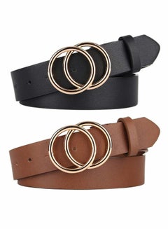 Buy Women Belts for Jeans Dress with Fashion Double O Ring Buckle and Soft PU Faux Leather Belt(S,2 PCS) in UAE