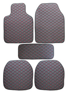 اشتري Universal Car Mat Black Red Color 5 Pcs Set without Pedal في الامارات