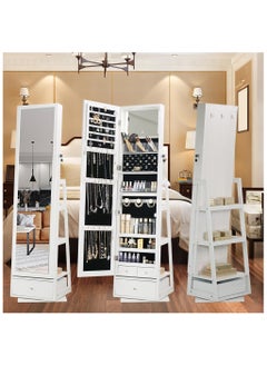 Buy Jewelry Armoire with Full Length Mirror Swivel Jewelry Cabinet with Lights Touch Screen Vanity Mirror Standing Mirror and Organized Storage White in UAE