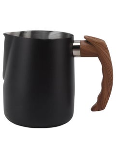 Buy 1000ml Stainless Steel Milk Foam Pitcher with Wooden Handle, Flowered Cup, Pointed Spout, Graduated Measuring Cup - Ideal for Barista Coffee, Espresso, Latte - Black in UAE
