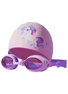 Buy Kids Swimming Cap with Swim Goggles, Silicone Cartoon Girls Swim Cap Boys Bathing Caps for Kids, Pink in Saudi Arabia