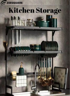 Buy kitchen Rack Dish Drying Rack 2 Tier Stand with Utensil Holder in UAE