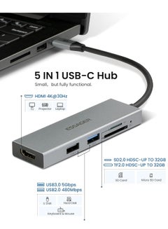 اشتري موزع USB C 5 في 1، موزع ايساجر محمول متعدد المنافذ مع HDMI 4k60hz، USB3.0، USB2.0، قارئ SD/TF(Micro SD) لنظام التشغيل ماك وويندوز في السعودية