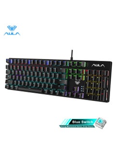 Buy 104 Keys Mechanical Keyboard USB Wired LED Backlight Suspension Keycap 26-Key Roll-Over Anti-Ghosting Blue Switch Gaming Keyboard for Gaming Typing Office, Black in UAE