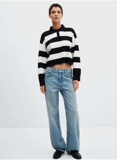 Buy Polo Neck Block Striped Sweater in UAE