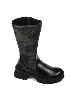 Buy Army Pattern Quilted Zipper Mid Calf Boots - Black & Green in Egypt