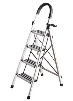 اشتري 4 Step Ladder, Folding Step Stool w/Wide Anti-Slip Pedal, 150 KG Capacity Sturdy Aluminum Ladder, Lightweight Safety Household Office Kitchen Stepladder for Adults في الامارات