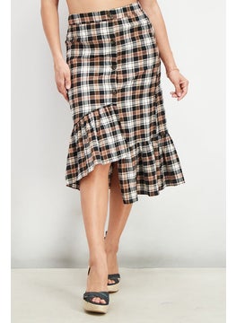 اشتري Women Plaid Midi Skirt, Black and Brown Combo في الامارات