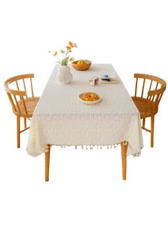 Buy Table Cloth Tassel Cotton Linen Waterproof Spill proof Wrinkle Tablecloth Embroidery Boho Rustic Water Repellent Table Cover for Dining Party Kitchen Dinning Tabletop Decoration in Saudi Arabia