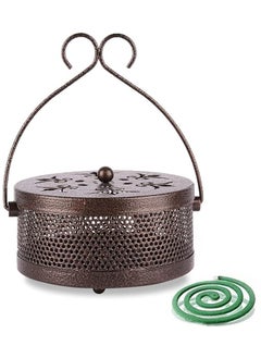 Buy Retro portable mosquito coil holder incense with round handle fireproof and scaldproof incense burner for home outdoor pool side patio camping(bronze) in Saudi Arabia