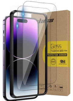 Buy 2 Pack Glass Screen Protector Designed for iPhone 14 Pro 2022 HD Clear Anti scratch 9H Tempered Glass with Installation Frame in UAE