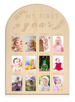 اشتري My First Year Photo Display Wood Board Baby's First Year Photo Frame Milestone Board Baby Age Stages Picture Frame Home Nursery Decorations New Born Keepsake 1st Birthday Gift for Infants Boys Girls في السعودية