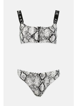 Buy Women 2 Piece Animal Print Swimwear, Black and White Snake in Saudi Arabia