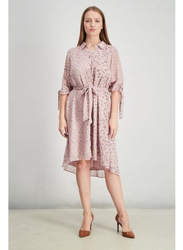 Buy Women Floral Elbow Sleeves Shirt Dress, Lilac in Saudi Arabia