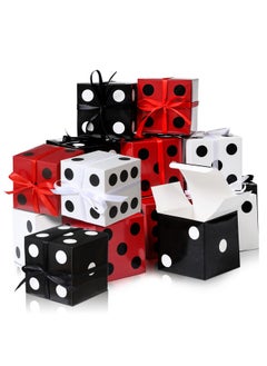 اشتري 50 Pcs Dice Favor Boxes 4 X 4 X 4 Inch Casino Party Decorations Game Night Decorations Casino Themed Party Goodie Boxes Gift Box With Ribbon For Birthday Supplies (Black White Red) في الامارات