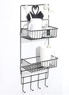 Buy Zollyss Metal Inside Powder Coated 2 Layer Multipurpose Kitchen Bathroom Shelf Wall Holder Storage Rack With 4 Hook- Black Color in Egypt