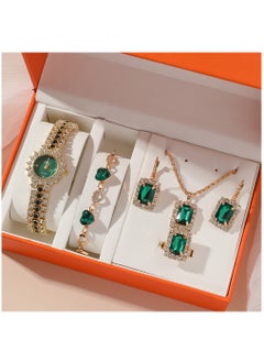 اشتري 4 in 1 Women's Necklace, Bracelet, Watch , Ring Gift Set , Quartz Watch , Business Watch Business Gifts Unique Wristwatch , Holiday Gifts, Birthday Gifts , Green في السعودية