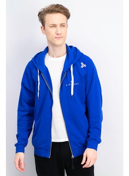 Buy Men Sportswear Fit Full Zip Hooded Long Sleeves Brand Logo Sweatshirt, Blue in UAE