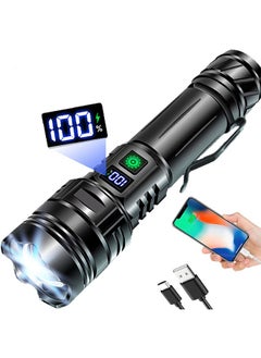 Buy Flashlights 20000 High Lumens Rechargeable,1500 Meters Long Beam Super Bright LED Flash Light with Power Display and IPX5 Waterproof for Camping, 20H Runtime,5 Modes,Zoomable Handheld Flashlight in Saudi Arabia