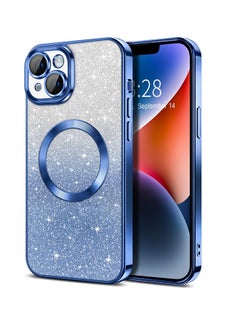 Buy iPhone 14 Case Clear Magnetic Glitter Phone Cases [Compatible with MagSafe] Full Camera Lens Protector Slim Gradient Sparkle Luxury Plating Shockproof Protective Cover Women in UAE