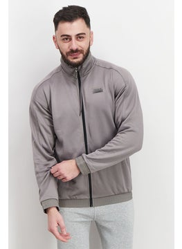 اشتري Men Sportswear Fit Long Sleeve Brand Logo Track Jacket, Grey في الامارات