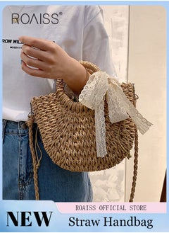 اشتري Women Straw Woven Shoulder Bag Summer Beach Travel Crossbody Handbag Classics Satchel Purse Woven Handbags Women Straw Tote Bag with Zip في الامارات