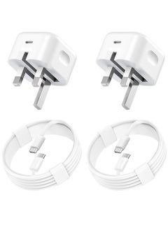 اشتري 2-Pack USB Type-C Fast Charger for iPhone 15 and Samsung Galaxy – 20W UK Wall PD Adapter with USB-C to C Cable في الامارات