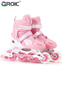 Buy Kids Roller Skates, Roller Skates and Inline Skates Adjustable 2 in 1 Combo for Girls, 4-Point Type with Light Up Flash LED Wheels for Girls Ages 6+, Luminous Wheels,Kids Adjustable Roller Shoes in UAE