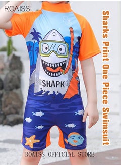 اشتري Toddler Boys One-Piece Shark Print Swimsuit Kids Swimwear Children Short Sleeves Swimming Clothing Beachwear Quick Dry Bathing Suit for Summer في السعودية