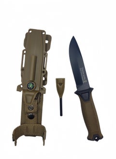 Buy 7CR13MOV Steel Outdoor Sharp High Hardness Wilderness Survival Knife Camping Mountaineering Knife With Flint - Brown in Saudi Arabia