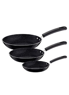 Buy Tramontina 3Pcs Frying Pans Set 20, 24, 26Cm With Starflon Max Nonstick Coating Inside And Decorative Exterior Silicone Finish, Black in UAE