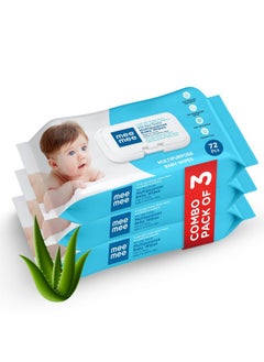 اشتري Baby Wet Wipes (72 Wipes, Pack Of 3) With Aloe Vera Extract And Fliptop Lid | Cleansing Wipes Combo في السعودية