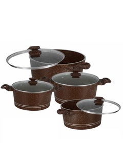 Buy Sonex Diecast Crown King 8-Piece Cookware Set, Premium Chocolate Marble Non-Stick Coating, Sizes 3L to 12.5L, Durable Construction, Ergonomic Bakelite Handles, Even Heat Distribution, Chocolate in UAE