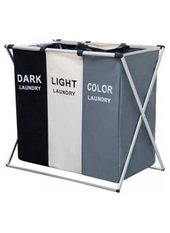 Buy 3-Section Laundry Basket Black/White/Grey 137L in UAE