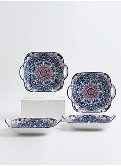 Buy 4-Piece Hand Painted Dinner Plates Multicolour23.7x19.6x5.2cm in UAE