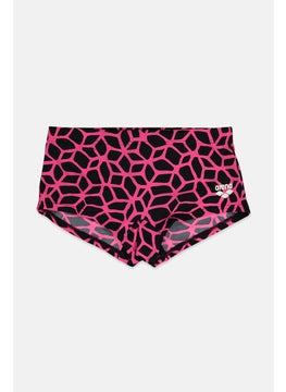 Buy Men All Over Print Drawstring Swimwear Trunk, Pink and Black in Saudi Arabia