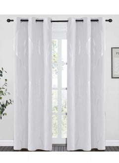 Buy 2-Piece Thermal Insulated Blackout Curtains Greyish White/Silver 100x250cm in UAE