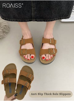 Buy Women's Straight Cut Open Toe Slippers Frosted Thick Sole Anti Slip Sandals Adjustable Versatile Beach Slippers in Saudi Arabia