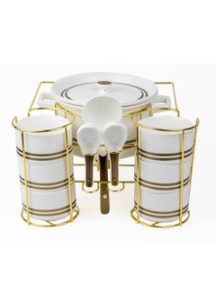 Buy Shallow Porcelain New Bone China Verde 16-Piece Soup Set with Stand - Elegant Dining Ensemble in UAE