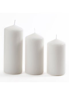 اشتري 3-Piece Basics Pillar Candle Set, White - 7X18 + 7X15 + 7X13 Cm في الامارات