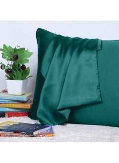 Buy Satin Pillow Cover For Skin And Hair Care Dark Green Silk Pillowcase Set of 2 with Envelope Closure 45W X 68L CM Regular Size (18 x 27 Inches) in UAE