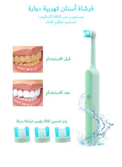 Buy Electric Toothbrush, Rechargeable Rotating Toothbrush with 2 Modes, for Adults and Kids (Green) in UAE