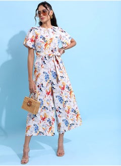 Buy All Over Print Floral Jumpsuit With Tie Front Detail in Saudi Arabia