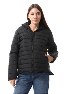 اشتري Plain Zipper Waterproof Puffer Jacket_Black في مصر