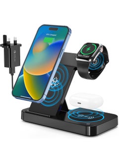 Buy Foldable Wireless Charger,4 in 1 Wireless Charging Station,15W Fast Wireless Charging Stand for iPhone 15/14/13/12/11/XS/X/8 Series,Samsung Galaxy S/Note Series,iWatch Series in Saudi Arabia