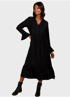 Buy V - Neck Ruffle Dress in Saudi Arabia