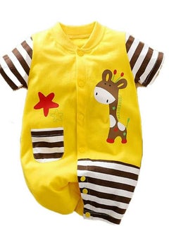 Buy MiniTAQ - Giraffe Half Sleeve Yellow Baby Romper in UAE