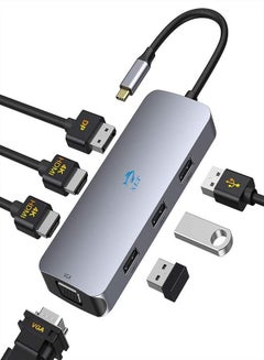 اشتري محول USB C إلى Dual HDMI 7 في 1 USB C للكمبيوتر المحمول محطة إرساء مزدوجة الشاشات من النوع C Hub محول متعدد المنافذ في الامارات