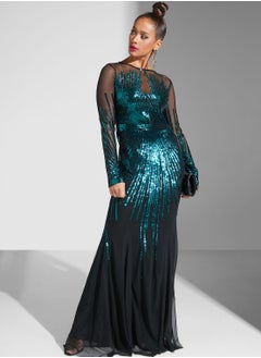 Buy Sunray Sequin Mesh Detail Dress in Saudi Arabia