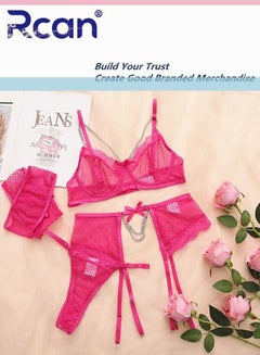 Buy 5 Piece Lingerie Women's Teddy Babydoll Garter Strap Chain Plus Size Bra and Panty Set in Saudi Arabia